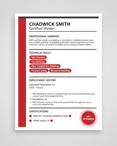 Welder Certified resume template preview for Welding
